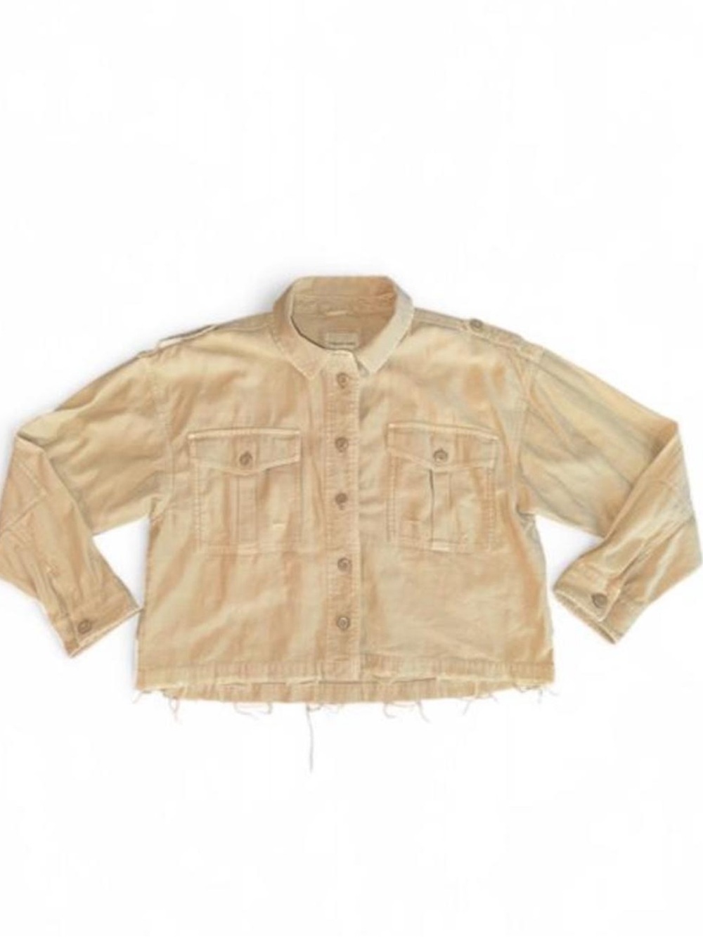 American Eagle Medium Cropped Button Down Oversized Jacket Tan Cut off Raw Edge